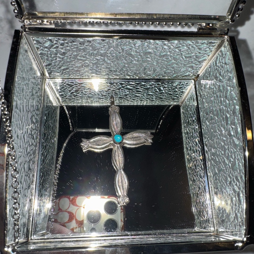 Sterling Silver Navajo Cross Pendant with Turquoise